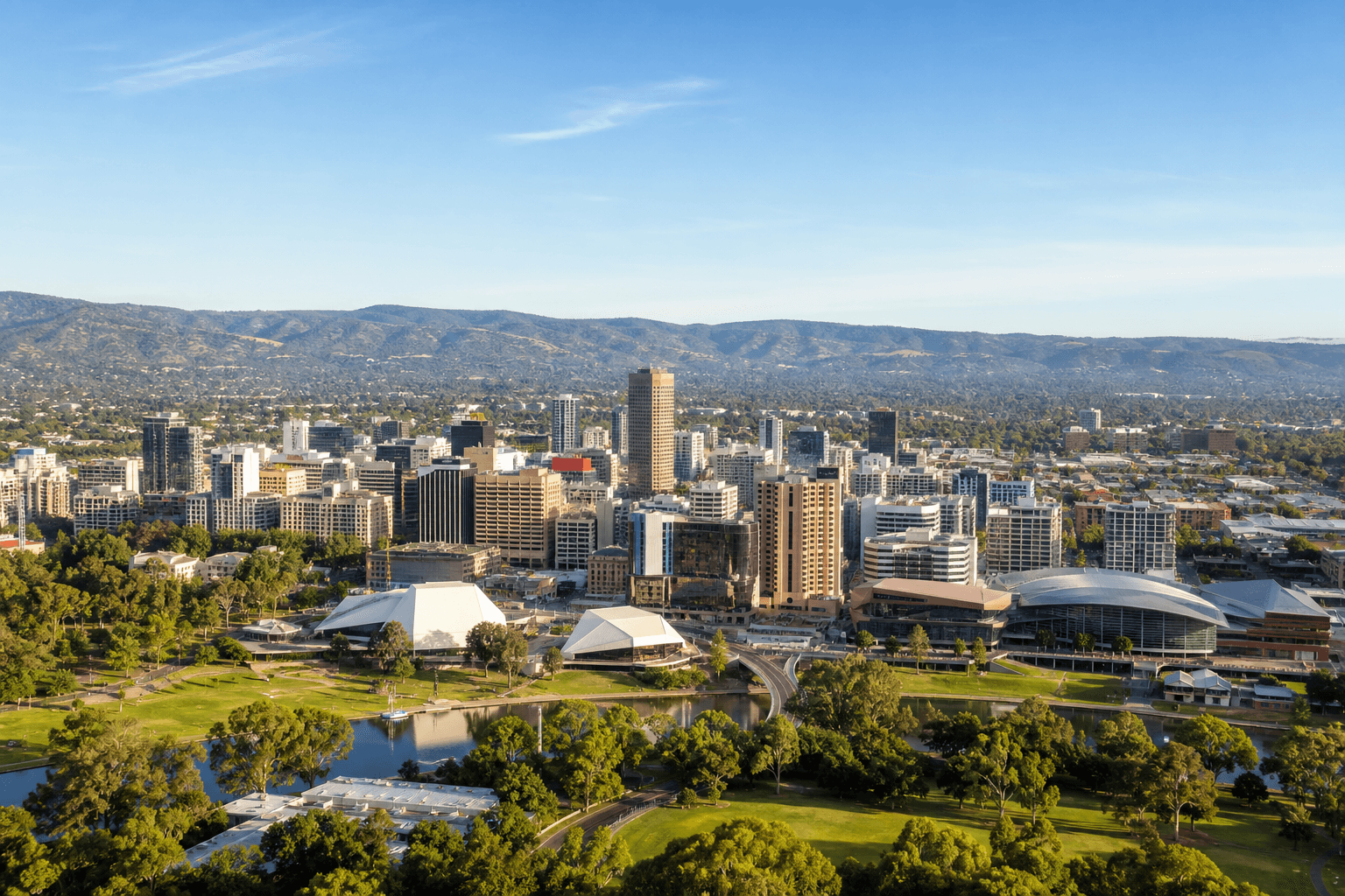 Aerial view of Adelaide city and parklands, South Australia